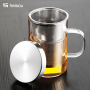 茶杯茶水分离泡茶杯子耐热玻璃水杯带盖把手家用过滤大容量花茶杯