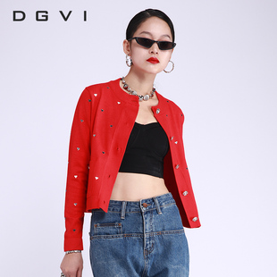 dgvi原创品牌小众设计红黑色爱心，装饰百搭舒适针织短款开衫长外套