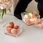 简约方形玻璃碗家用四方冰激凌碗，水果甜品布丁酸奶早餐碗小沙拉碗