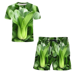 2024夏季 蔬菜辣椒图案 3D数码印花 潮流时尚男女一套套装