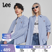 Lee24春季舒适版翻领条纹蓝色男女同款长袖衬衫LUT008312205