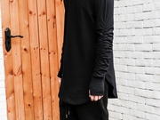 潮牌原创设计师风格男装长袖T恤不规则袖 修身日系素色暗黑打底衫