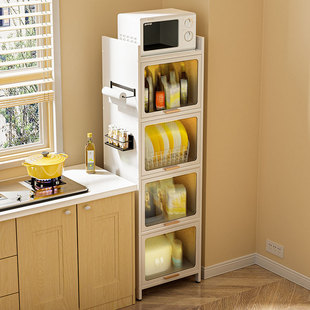 厨房夹缝收纳柜碳钢置物架带门超窄缝隙储物柜碗盘电器锅具餐边柜
