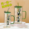 精致夏日熊猫饮品杯大容量印花玻璃杯高硼硅耐热水杯造型杯子