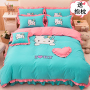 韩版可爱卡通凯蒂猫四件套全棉纯棉公主风床裙款床单被套床上用品