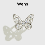 Wens钻石蝴蝶镶钻百搭气质天然石银色戒指女设计师小众高级感礼物
