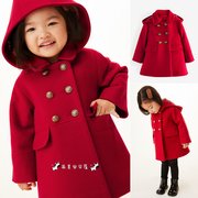 NEXT英国女童装23秋冬红色圣诞新年生日礼物连帽呢子大衣外套