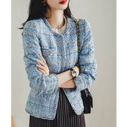 蓝色高级感羊毛呢子小香风，外套女短款春秋装法式气质别致上衣