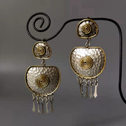 印度尼泊尔手工925纯银鎏金，耳饰民族风时尚个性螺旋流苏长耳