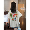 韩国夏装女童宽松大码纯棉短袖，t恤儿童慵懒风，白色卡通半袖上衣
