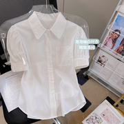 女神范高级感上衣独特别致小衫polo领女款衬衫白色短袖夏法式气质