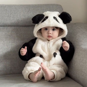 6一12月婴儿冬装宝宝睡衣冬季加绒加厚女童连体衣，哈熊猫(哈熊猫)衣服儿童