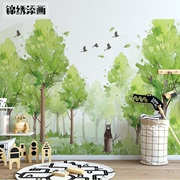 现代简约小清新淡雅壁纸田园绿色森林壁画卧室客厅儿童房背景墙纸