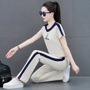 品牌休闲运动套装女春夏季2024时尚，韩版大码圆领跑步服两件套