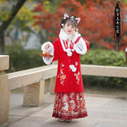 儿童唐装冬季加绒加厚红色拜年服2024女童马面裙加棉冬款汉服