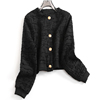 黑色植绒显瘦短款高级感名媛，圆领单排扣秋冬长袖，女短外套b424