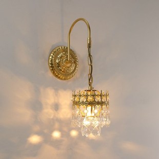 法式古典水晶壁灯 美式乡村铁艺轻奢卧室客厅过道床头水晶壁灯具