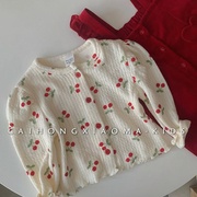 韩国童装女童宝宝春秋儿童，洋气甜美泡泡袖，上衣樱桃薄款打底衫外套
