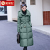 墨绿色长款羽绒服女冬n2022韩版设计感收腰，过膝保暖外套