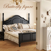 美式实木床黑色复古双人床，现代简约1.5米1.8轻奢法式婚床卧室家具