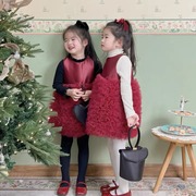 女童秋冬连衣裙2023小女孩洋气，新年衣服儿童红色蓬蓬公主裙子