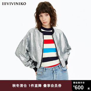 设计师品牌IIIVIVINIKO秋冬珠片绣短棒球衫短外套女