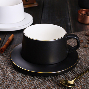 简约描金北欧式咖啡杯碟套装陶瓷家用下午茶杯子黑白轻奢茶具带勺