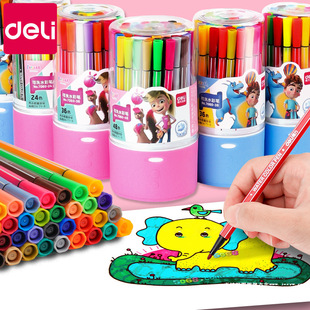 得力可水洗水彩笔12243648色美术绘画套装工具小学生幼儿园，涂色画画彩色笔儿童宝宝安全水溶性画笔颜色笔