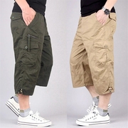 Men's loose multi pocket cropped overalls多口袋七分工装裤男