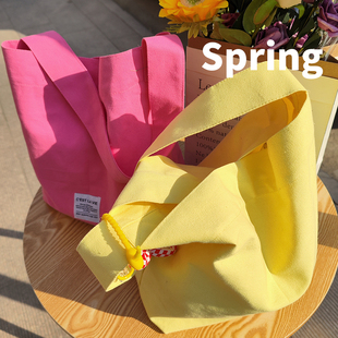 春夏奶油糖果色单肩帆布包一根带大容量手拎包，妈咪包便当(包便当)袋潮