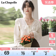 拉夏贝尔lachapelle春季法式复古娃娃领白衬衫，女设计感长袖上衣