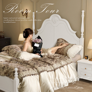 美式实木床白色现代简约公主床1.8m双人床法式复古奶油风主卧婚床