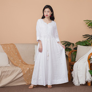 印度传统女装民族风连衣裙，日常纯棉绣花素雅春夏，白色薄款