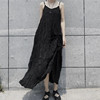 山本耀司暗黑褶皱吊带连衣裙女2023夏季小众设计黑色显瘦长款裙子