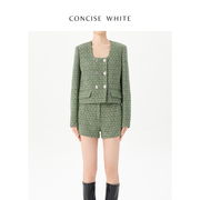 CONCISE-WHITE简白 小香风双排扣粗花呢短外套上衣设计师品牌女