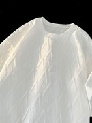 高级感提花t恤男款短袖夏季美式重磅白色衣服潮牌大码宽松五分袖