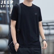 jeep吉普短袖t恤男士，圆领夏季纯色，大码半袖纯棉休闲宽松2024