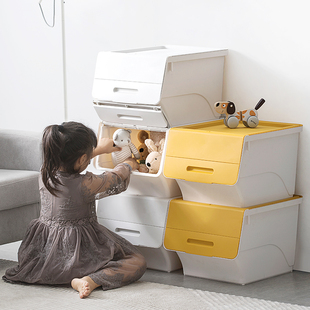 茶花前开式收纳箱，家用大容量整理周转箱，储物箱儿童塑料收纳柜盒