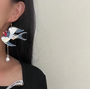 新中式国潮中国风不对称手工刺绣燕子耳饰设计款潮流旗袍耳环耳夹