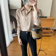 WTHEONE优雅知性纯色丝滑垂顺单排扣通勤职业衬衫女设计感小众春