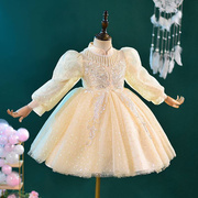 公主裙女童冬季裙子，2023秋装洋气，花童婚礼礼服儿童连衣裙秋冬