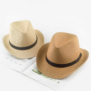 爵士帽旅游团夏天男女，遮阳帽防晒草帽英伦，宽沿礼帽店员帽员工帽子