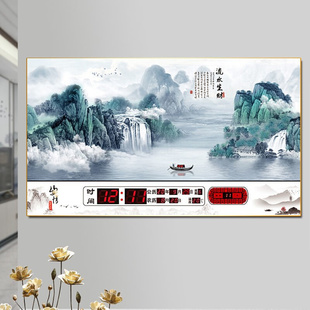 数码万年历(万年历)电子钟客厅风景2021创意，壁挂静音日历时钟家用钟表