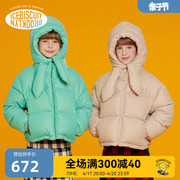 ib韩国儿童冬季外套，天鹅绒廓形短款高领保暖羽绒服