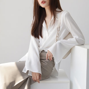 品牌折扣店女装气质雪纺衬衫女长袖韩版很仙的上衣潮
