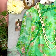 童装女童2022夏装，雪纺连衣裙绿色碎花，中式改良旗袍宽松印花