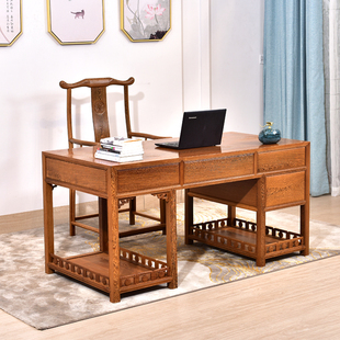 红木家具鸡翅木家用电脑，办公桌实木仿古中式书房，书桌写字台老板桌