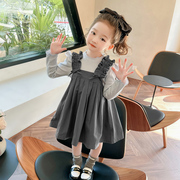 女童连衣裙套装春秋季2024韩版洋气女孩宝宝森系背带裙两件套