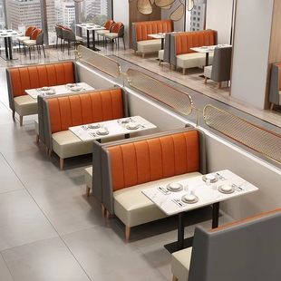 定制西餐厅茶餐厅汉堡店奶茶店，餐饮饭店食堂，靠墙卡座沙发桌椅组合