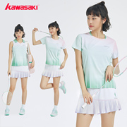 川崎羽毛球服套装女青花瓷系列，速干透气球衣短袖，上衣短裙训练服